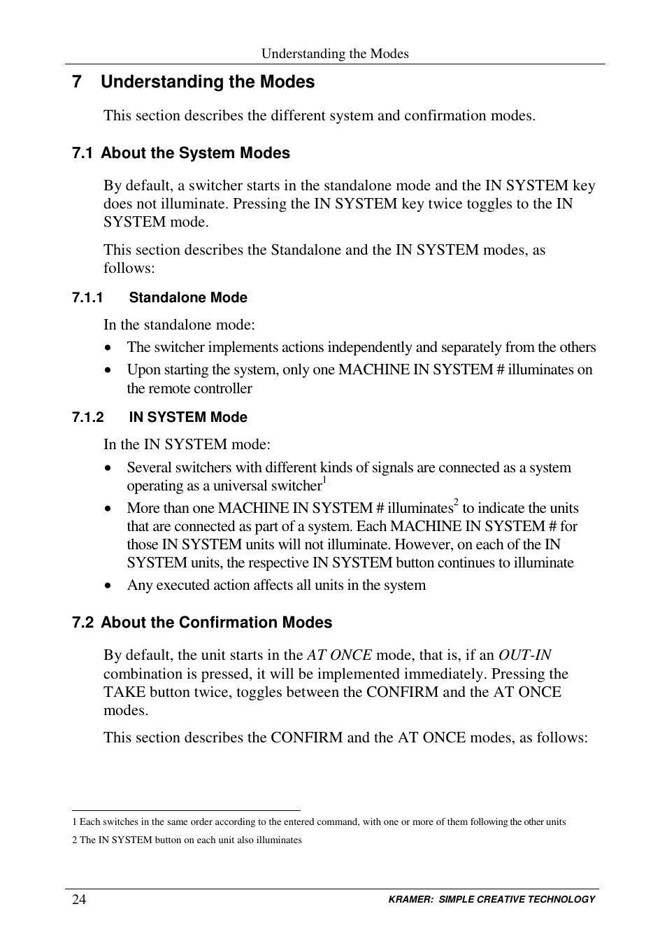 7 understanding the modes | Kramer Electronics RC-8000 User Manual | Page 27 / 37