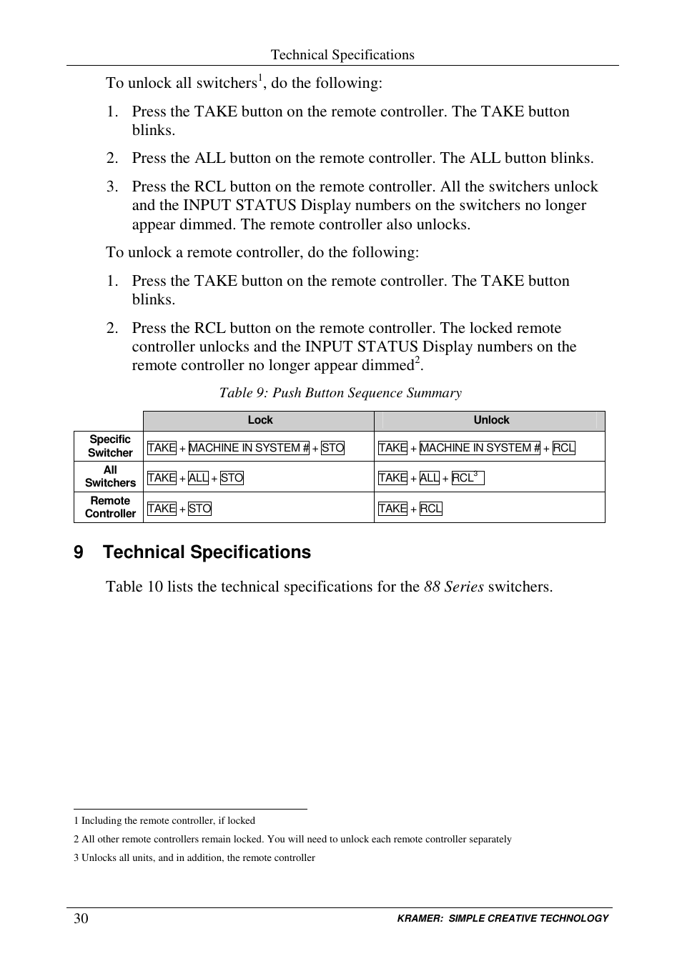 9 technical specifications | Kramer Electronics RC-8000 User Manual | Page 33 / 37