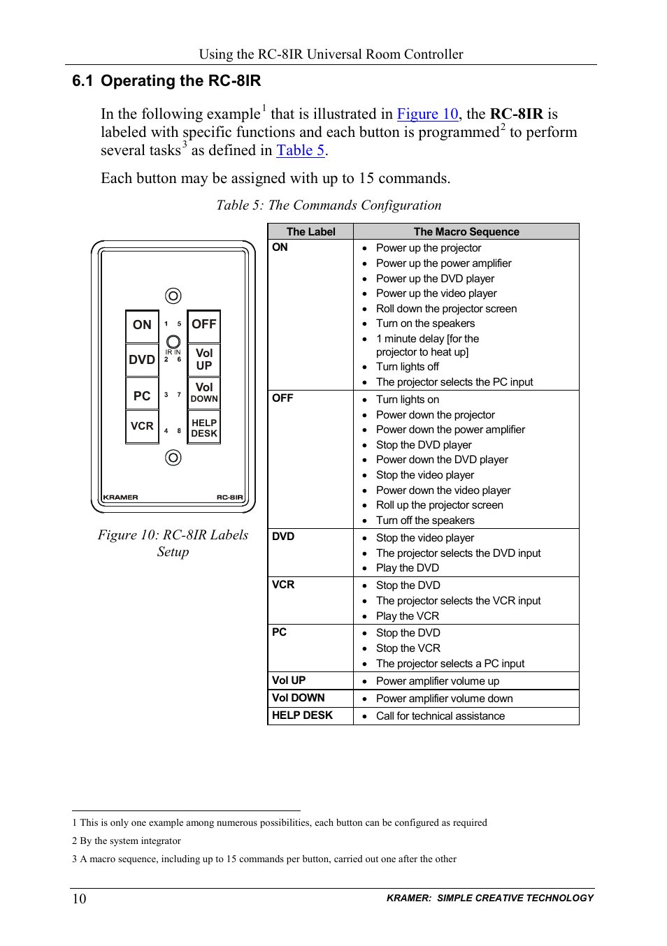 1 operating the rc-8ir, Operating the rc-8ir, Figure 10: rc-8ir labels setup | Table 5: the commands configuration, 1 operating the rc-8ir in the following example | Kramer Electronics RC-8iR User Manual | Page 13 / 20