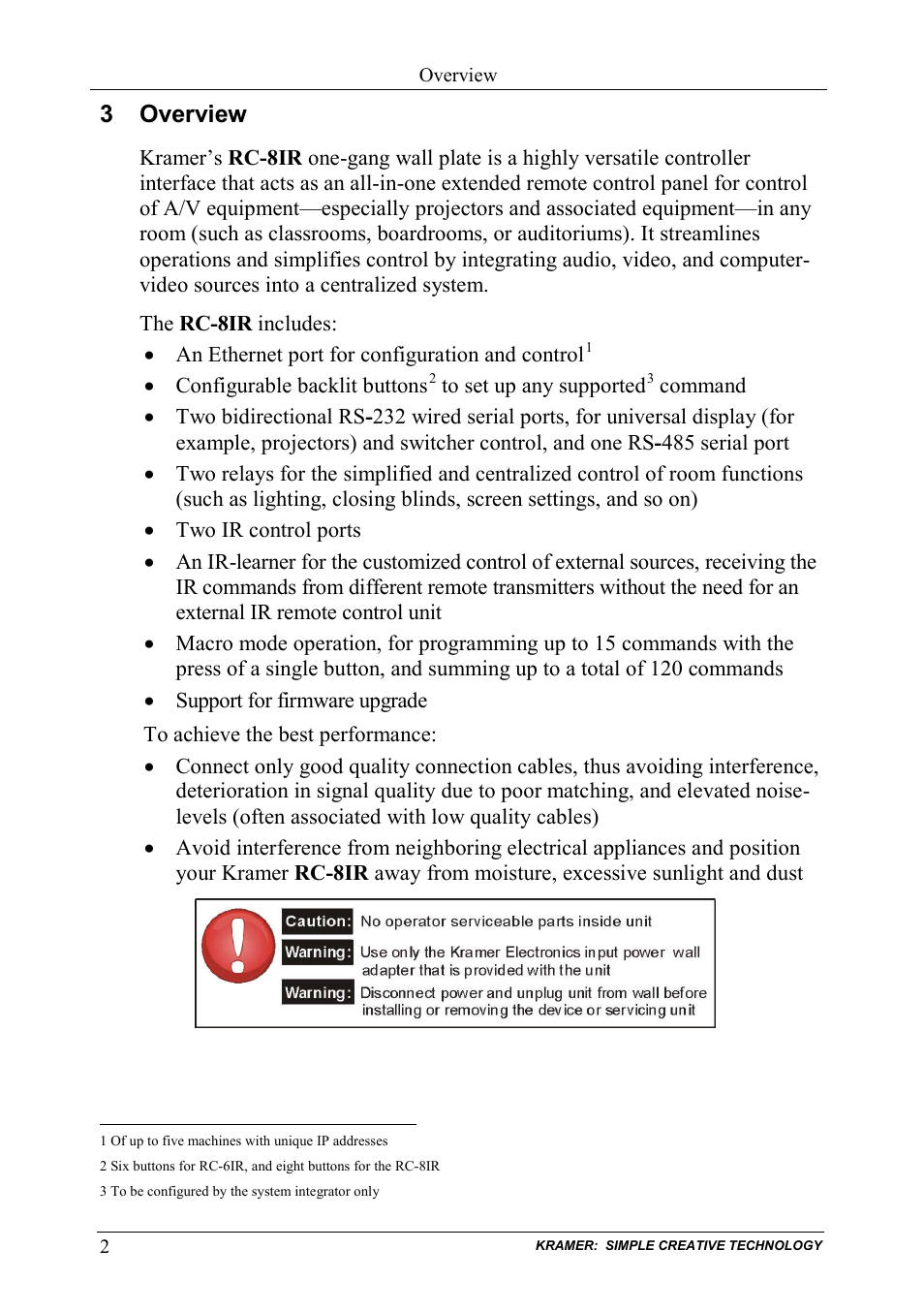 3 overview, Overview | Kramer Electronics RC-8iR User Manual | Page 5 / 20