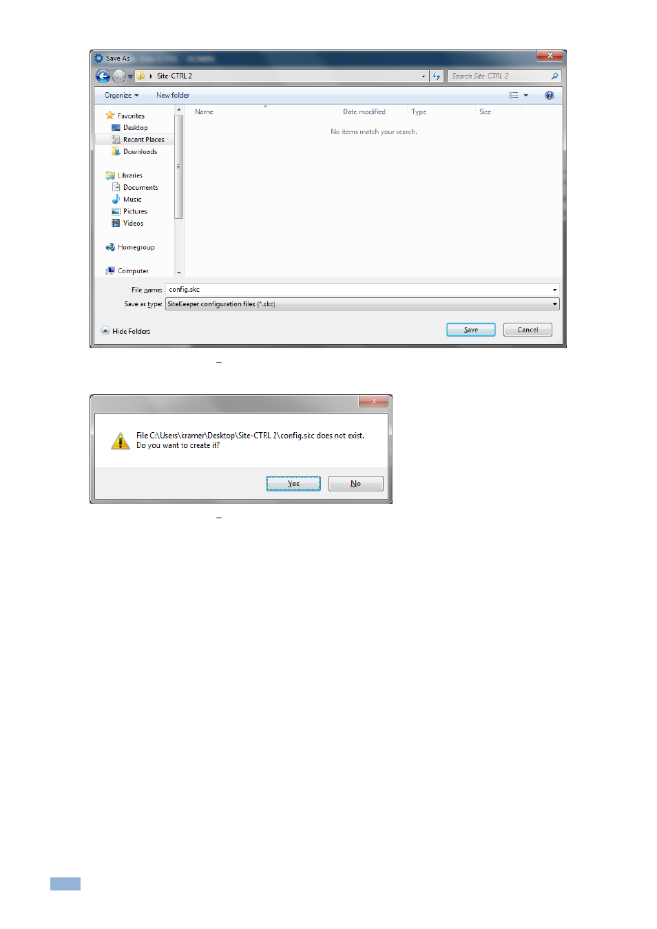 Figure 21: saving a new project, Saving the new project to a folder, Figure 22: saving a new project | Creating the new project | Kramer Electronics Site-CTRL™ User Manual | Page 14 / 28