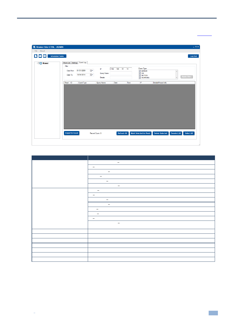 6 the event log tab, The event log tab, Figure 48: the event log tab | 6the event log tab | Kramer Electronics Site-CTRL™ User Manual | Page 27 / 28