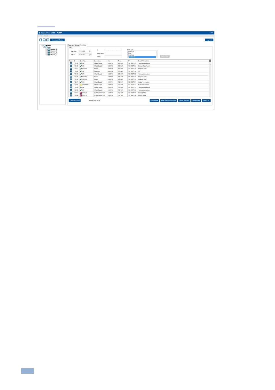 Figure 49: the event log tab in operation | Kramer Electronics Site-CTRL™ User Manual | Page 28 / 28