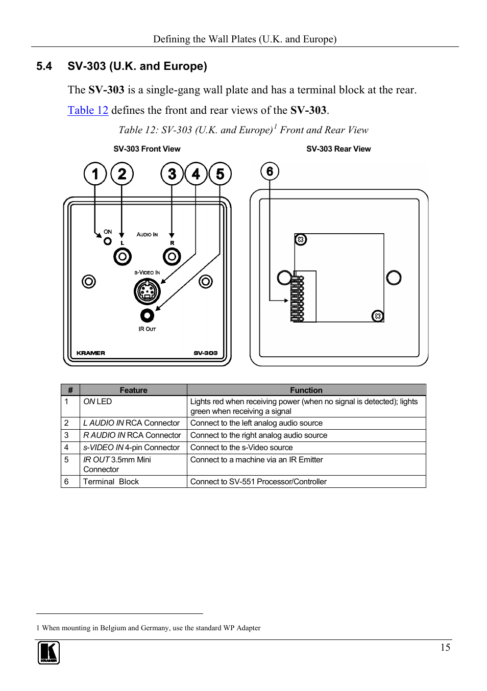 4 sv-303 (u.k. and europe), Sv-303 (u.k. and europe) | Kramer Electronics SV-307 User Manual | Page 18 / 28