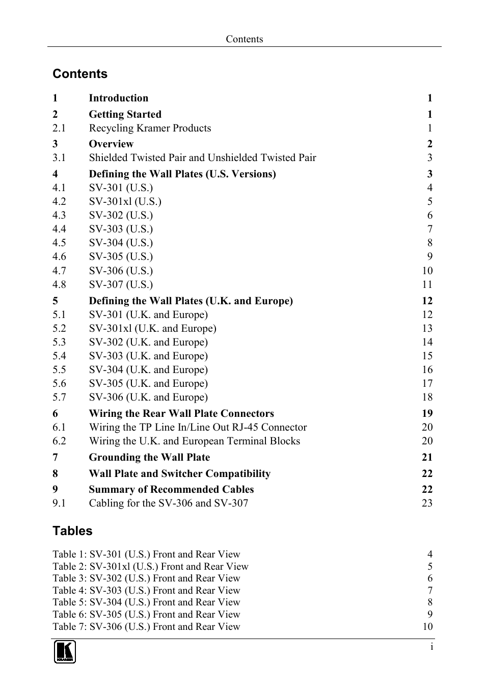 Kramer Electronics SV-307 User Manual | Page 2 / 28
