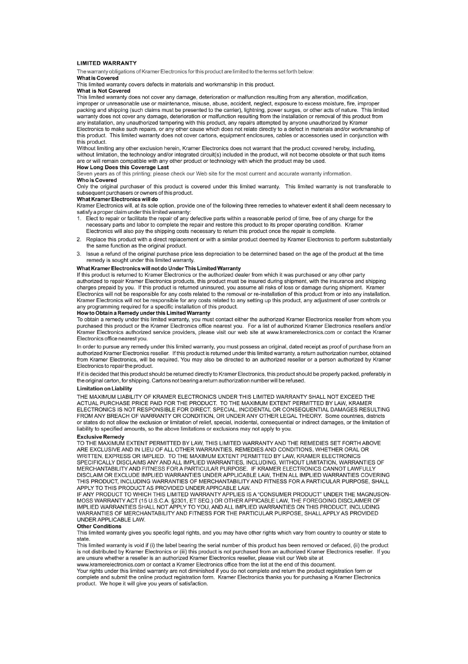 Kramer Electronics SV-307 User Manual | Page 27 / 28