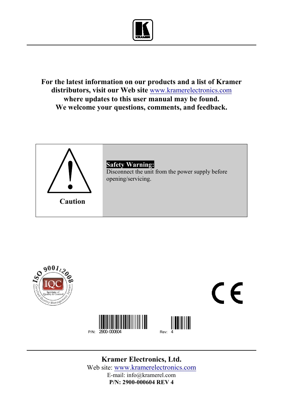 Kramer Electronics SV-307 User Manual | Page 28 / 28
