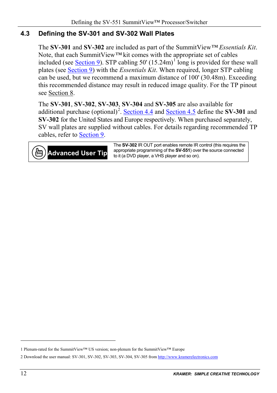 3 defining the sv-301 and sv-302 wall plates, Defining the sv-301 and sv-302 wall plates | Kramer Electronics SV-551ALC User Manual | Page 15 / 43