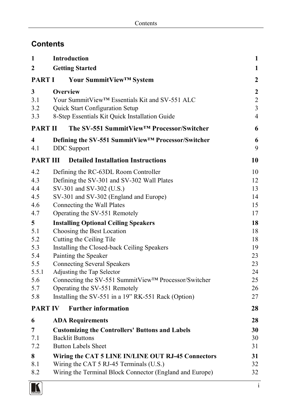 Kramer Electronics SV-551ALC User Manual | Page 2 / 43