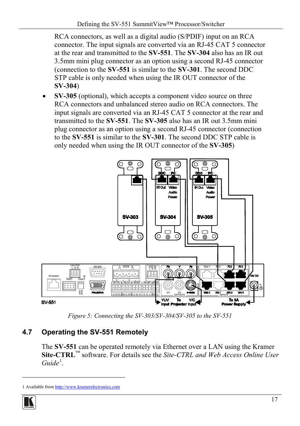 7 operating the sv-551 remotely, Operating the sv-551 remotely | Kramer Electronics SV-551ALC User Manual | Page 20 / 43