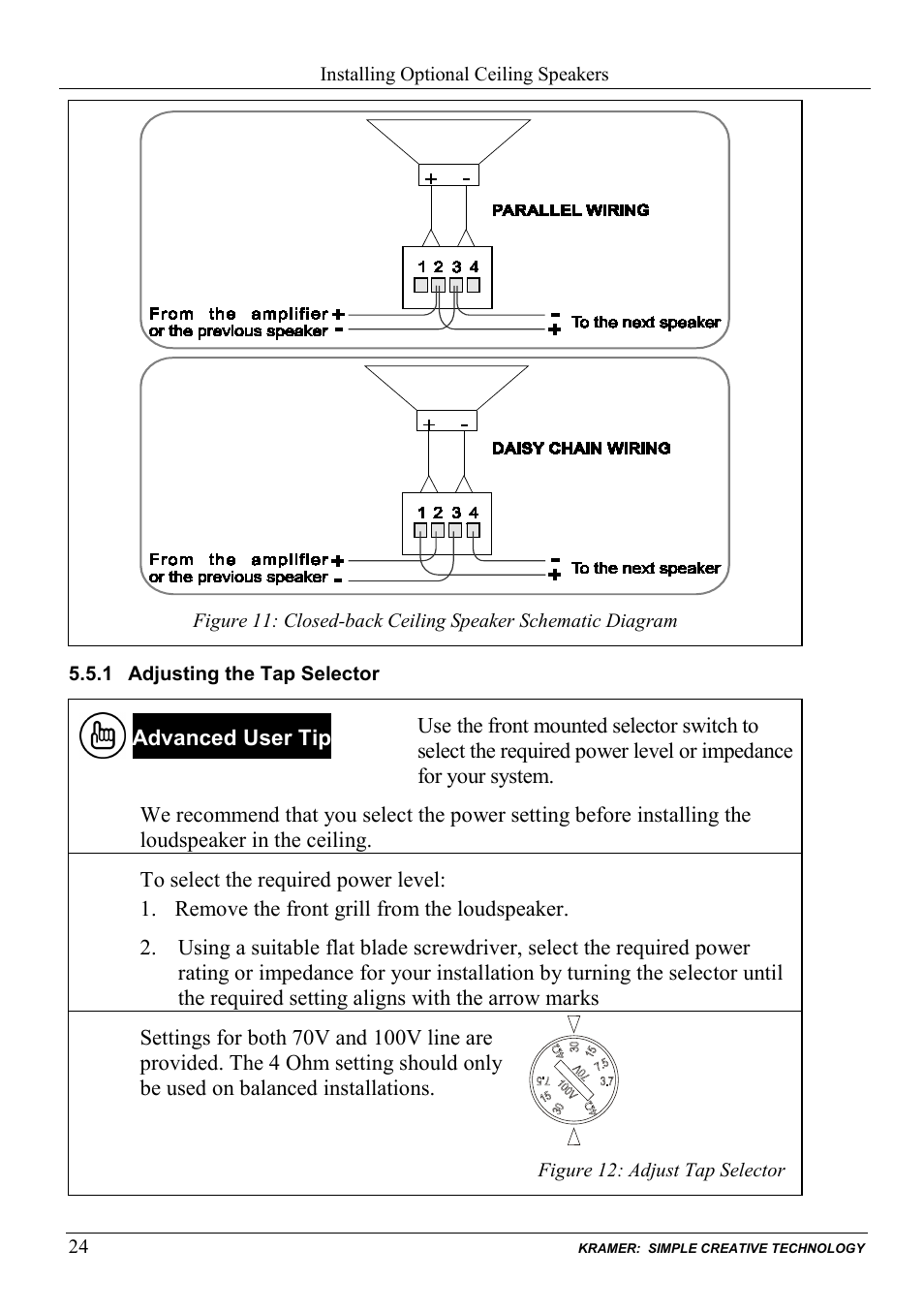 1 adjusting the tap selector, Adjusting the tap selector, Figure 12: adjust tap selector | Kramer Electronics SV-551ALC User Manual | Page 27 / 43