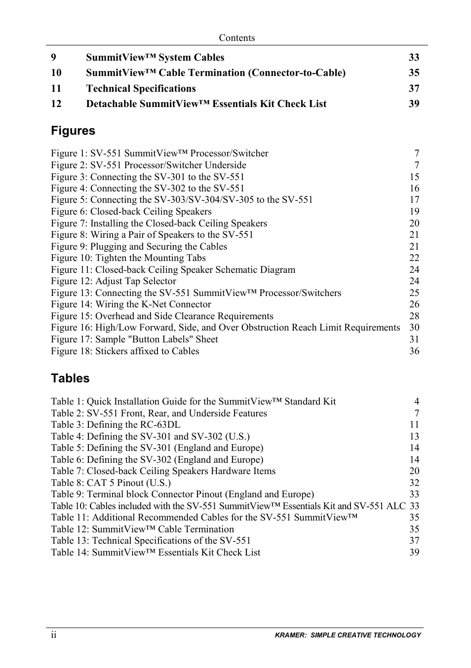 Kramer Electronics SV-551ALC User Manual | Page 3 / 43