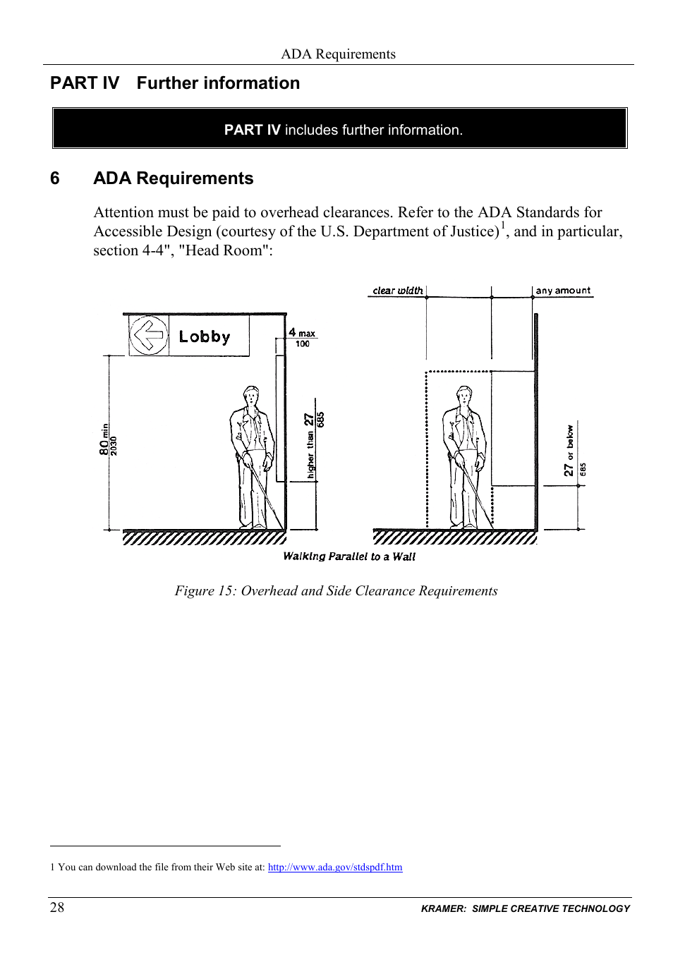 Part iv further information, 6 ada requirements, Ada requirements | 6ada requirements | Kramer Electronics SV-551ALC User Manual | Page 31 / 43