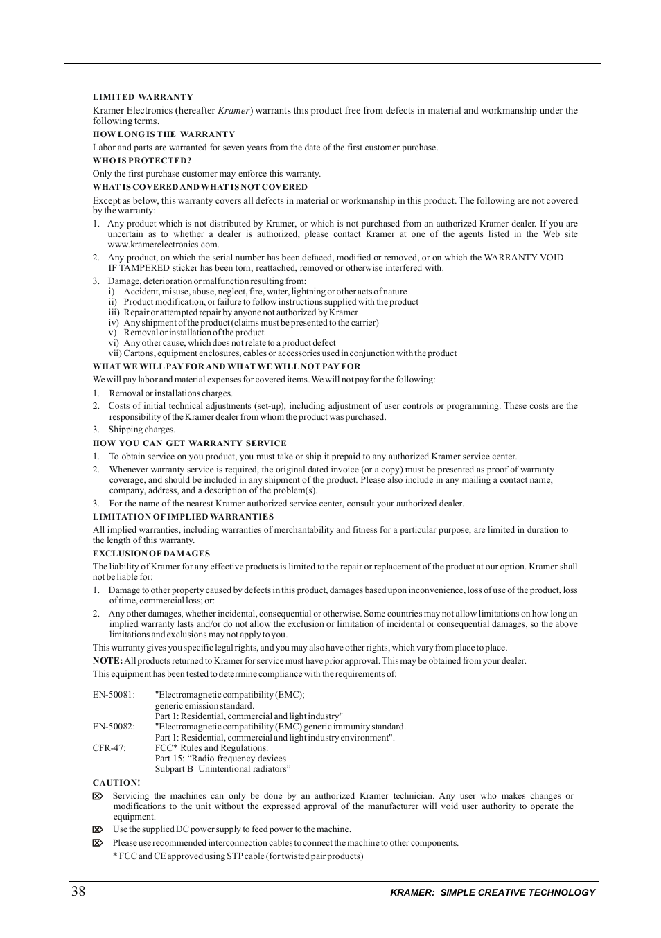 Kramer Electronics SV-551ALC User Manual | Page 41 / 43