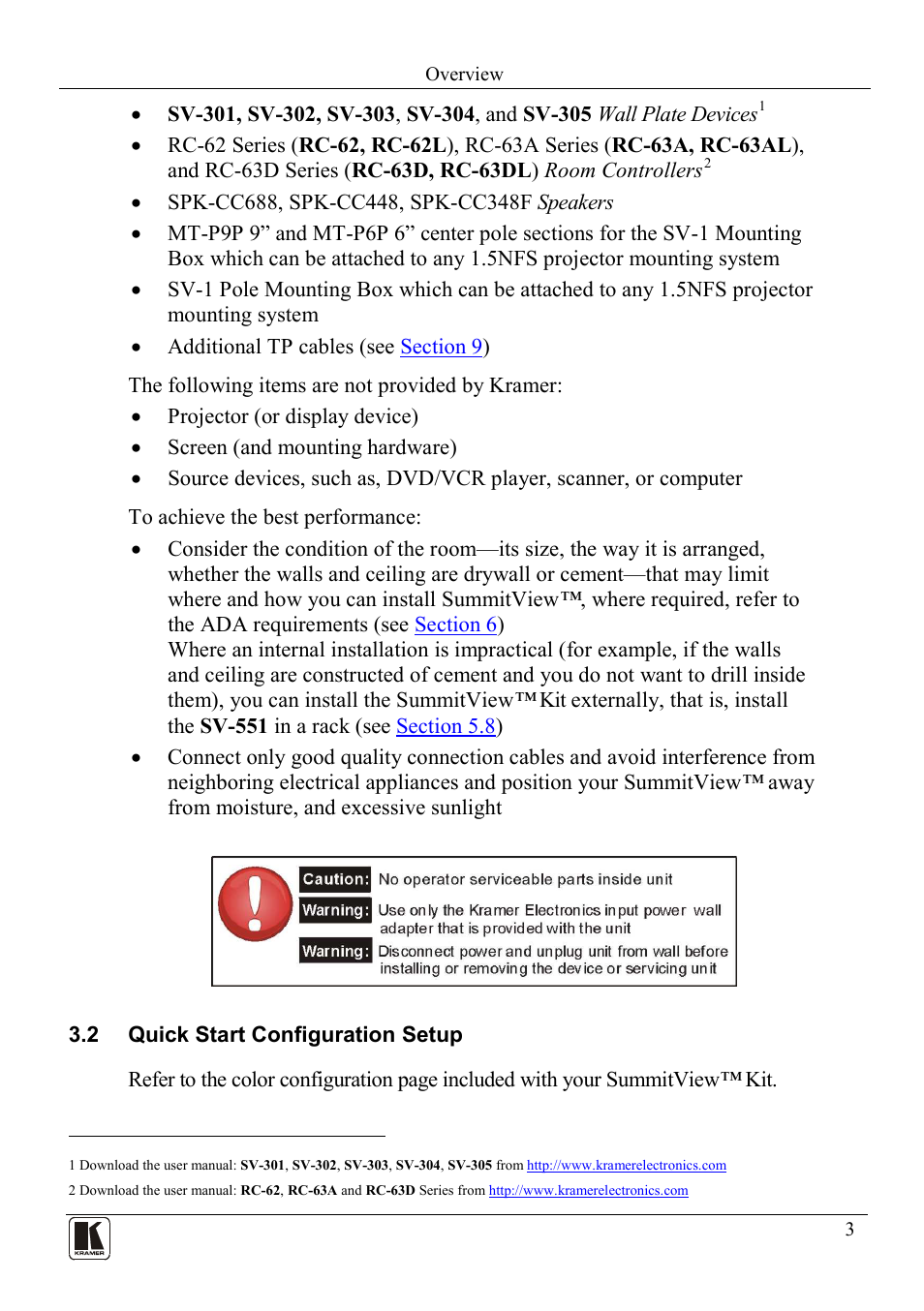 2 quick start configuration setup, Quick start configuration setup | Kramer Electronics SV-551ALC User Manual | Page 6 / 43