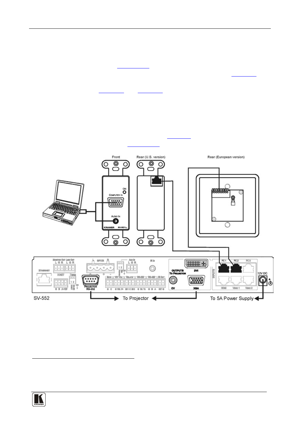 3 connecting the wall plates to the sv-552, 1 connecting the sv-301xl wall plate to the sv-552, Connecting the wall plates to the sv-552 | Connecting the sv-301xl wall plate to the sv-552, Figure 7: connecting the sv-301xl to the sv-552 | Kramer Electronics SV-552ALC User Manual | Page 29 / 45