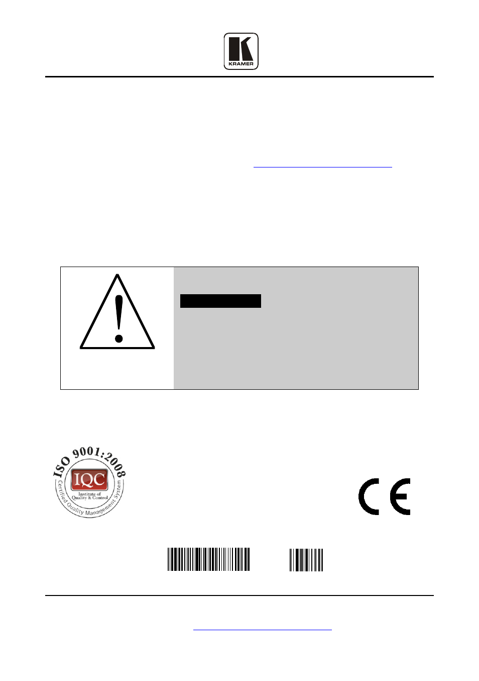 Caution | Kramer Electronics SV-552ALC User Manual | Page 45 / 45