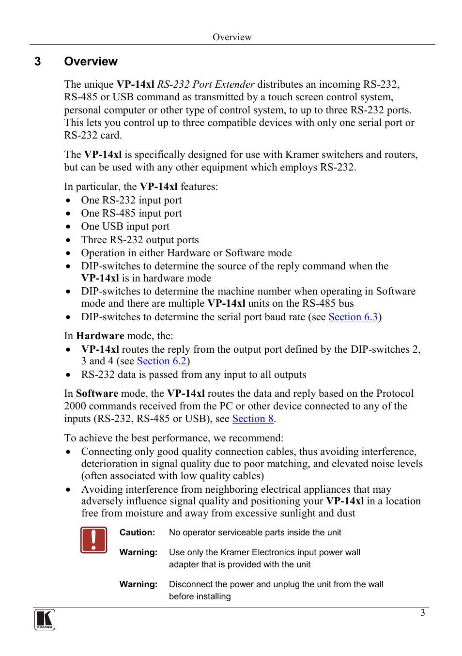 3 overview, Overview | Kramer Electronics VP-14xl User Manual | Page 5 / 14