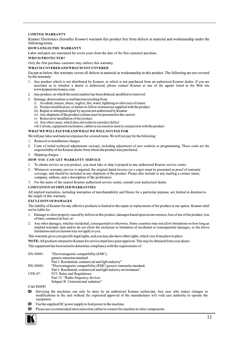 Kramer Electronics VS-4FW User Manual | Page 13 / 14