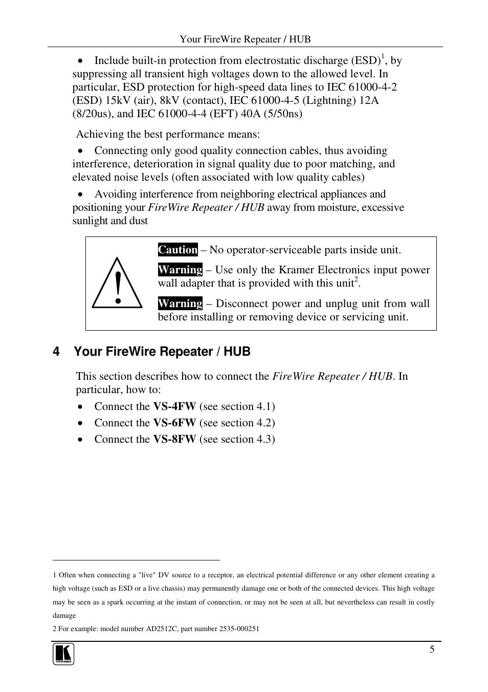 4 your firewire repeater / hub | Kramer Electronics VS-4FW User Manual | Page 7 / 14