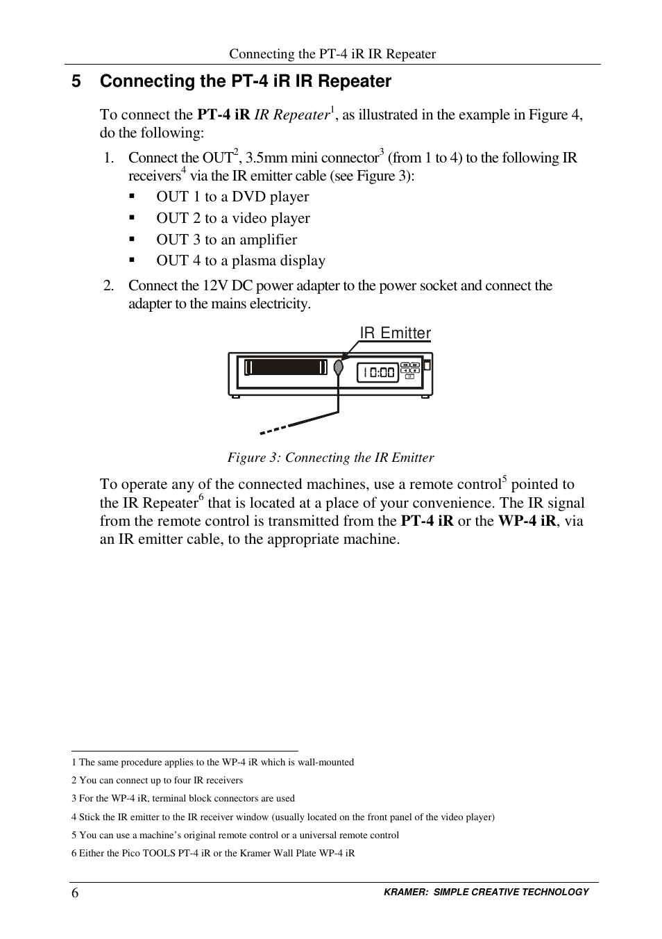5 connecting the pt-4 ir ir repeater | Kramer Electronics WP-4iR User Manual | Page 8 / 12