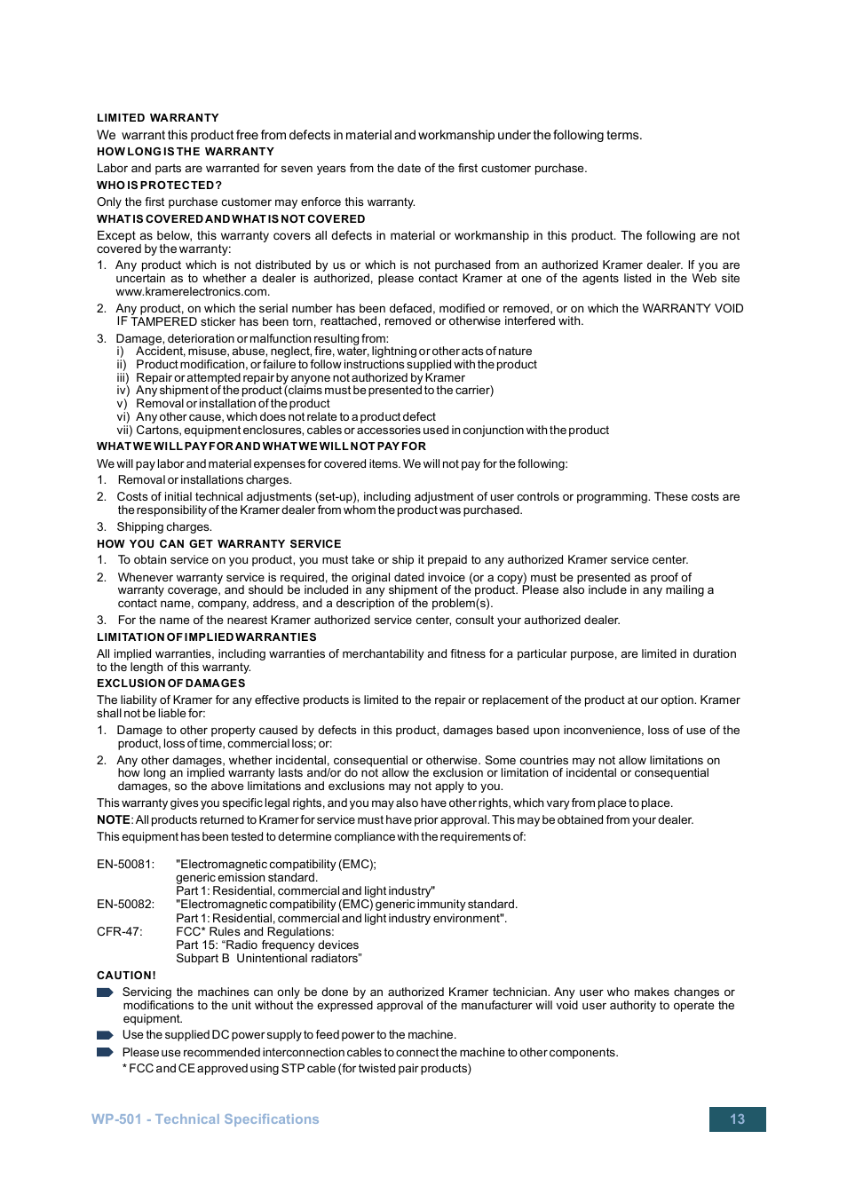 Kramer Electronics WP-501 User Manual | Page 15 / 16