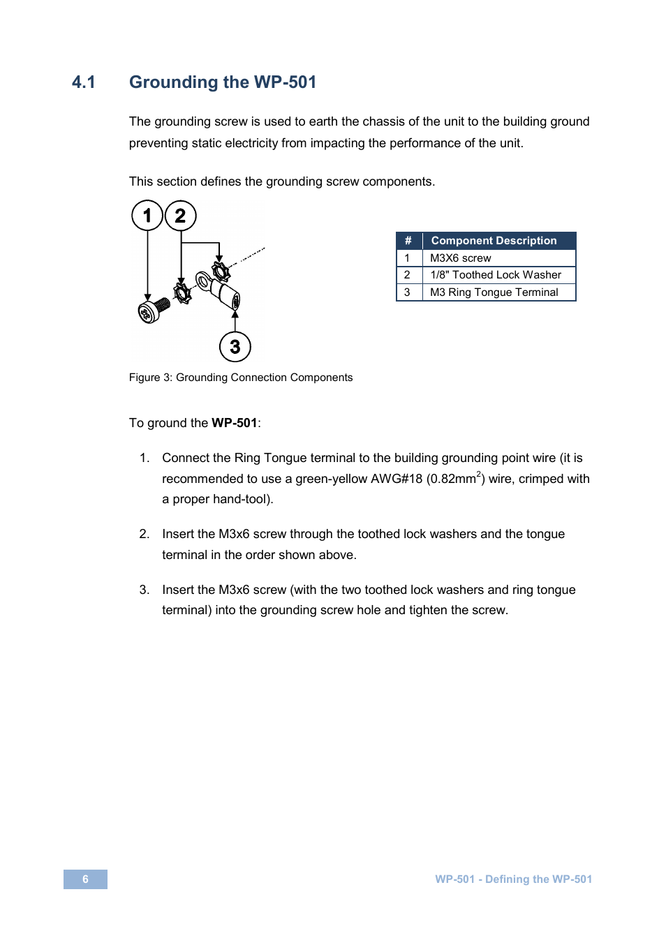 1 grounding the wp-501, Grounding the wp-501, Figure 3: grounding connection components | Kramer Electronics WP-501 User Manual | Page 8 / 16