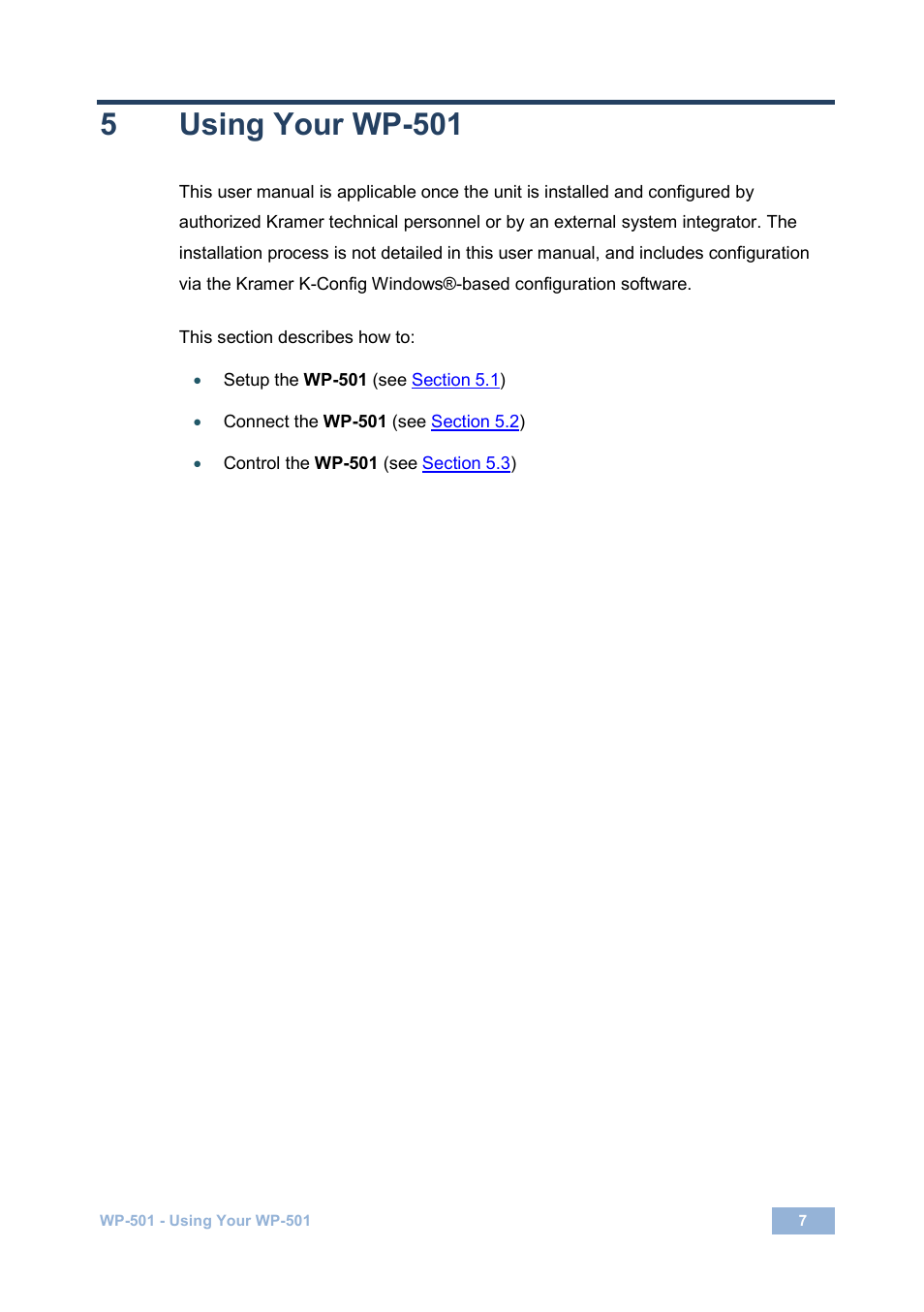 5 using your wp-501, Using your wp-501, 5using your wp-501 | Kramer Electronics WP-501 User Manual | Page 9 / 16