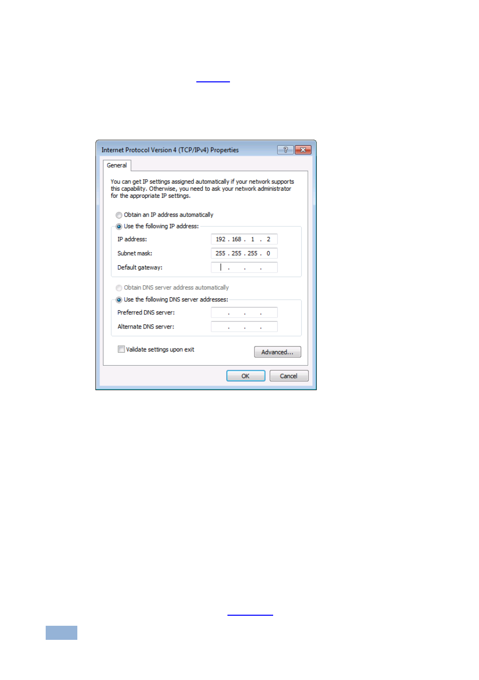 3 control configuration via the ethernet port, Figure 6: internet protocol properties window | Kramer Electronics FC-10ETH User Manual | Page 13 / 27