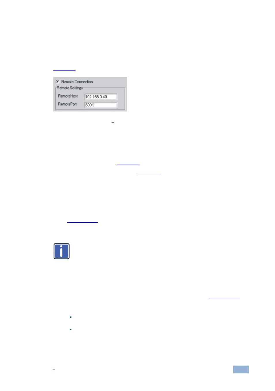 2 setting an ethernet connection, Figure 10: the port window, Selecting a remote connection | Kramer Electronics FC-10ETH User Manual | Page 20 / 27