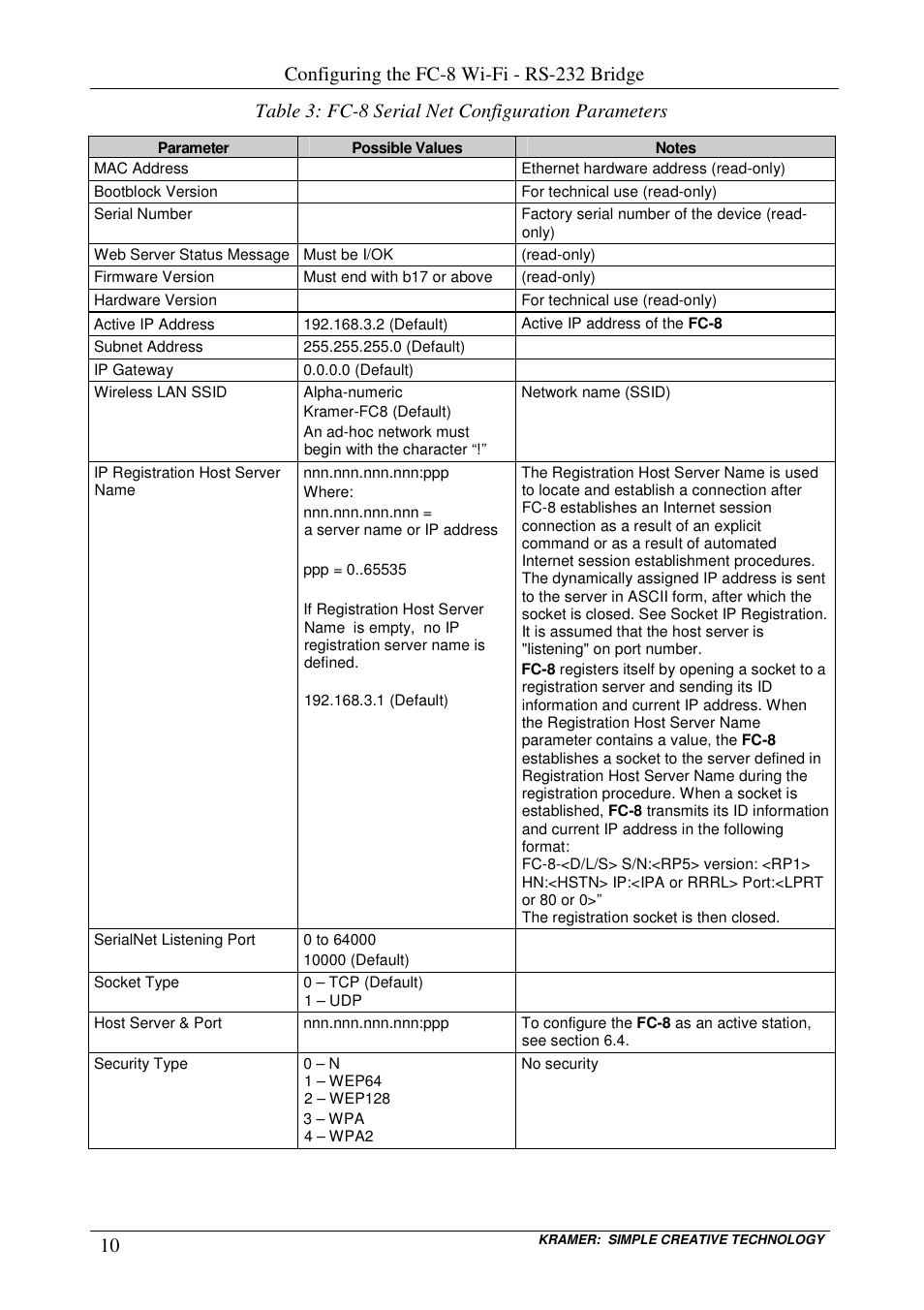 Configuring the fc-8 wi-fi - rs-232 bridge | Kramer Electronics FC-8 User Manual | Page 14 / 19