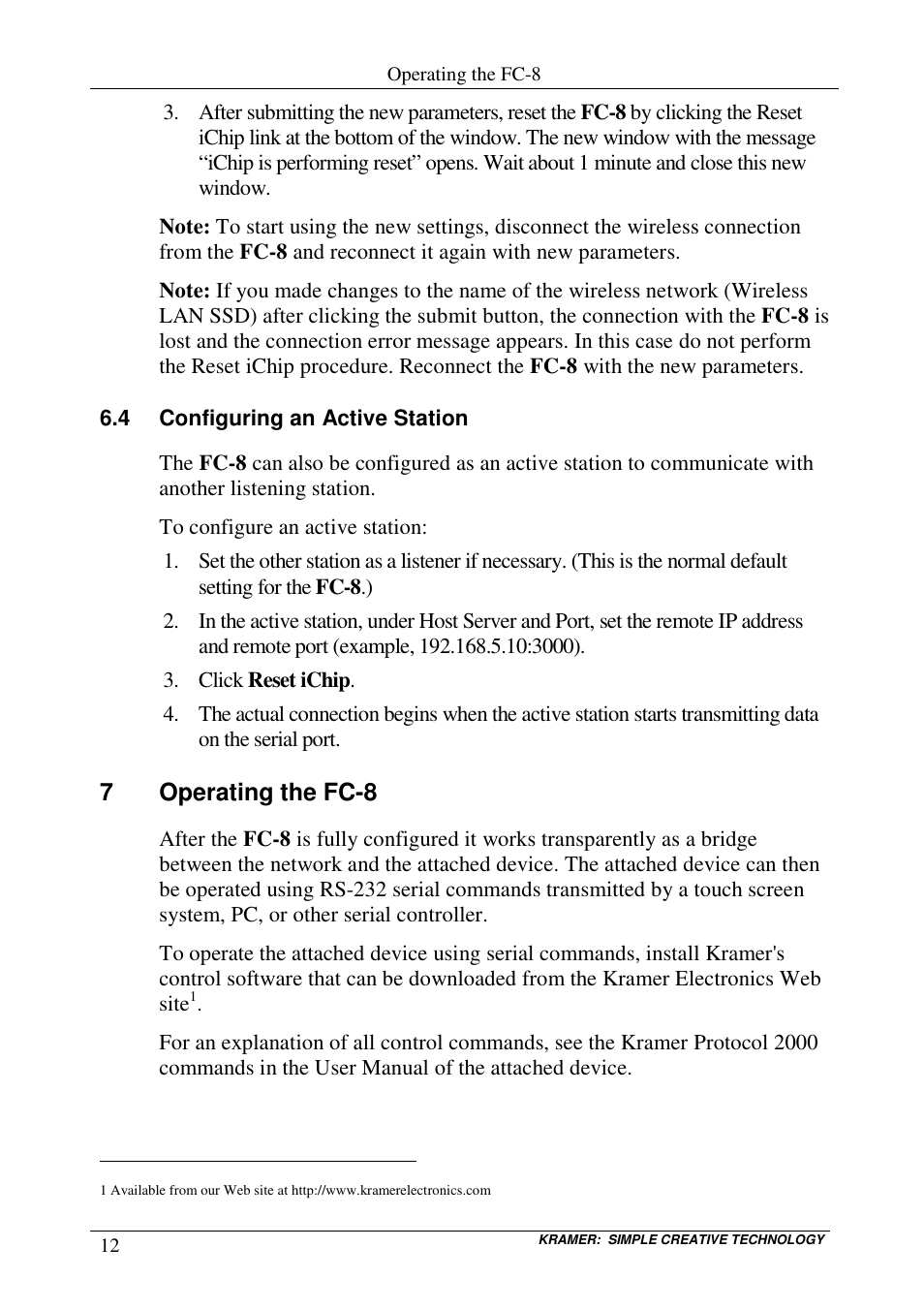7operating the fc-8 | Kramer Electronics FC-8 User Manual | Page 16 / 19