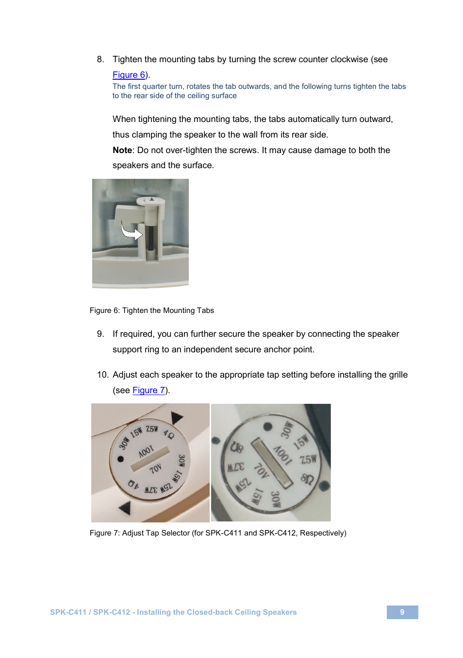 Figure 6: tighten the mounting tabs | Kramer Electronics SPK-C411(PAIR) User Manual | Page 13 / 20