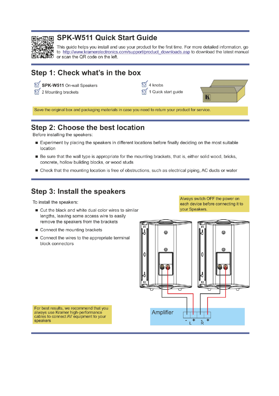 Kramer Electronics SPK-W511(PAIR) User Manual | Page 2 / 12