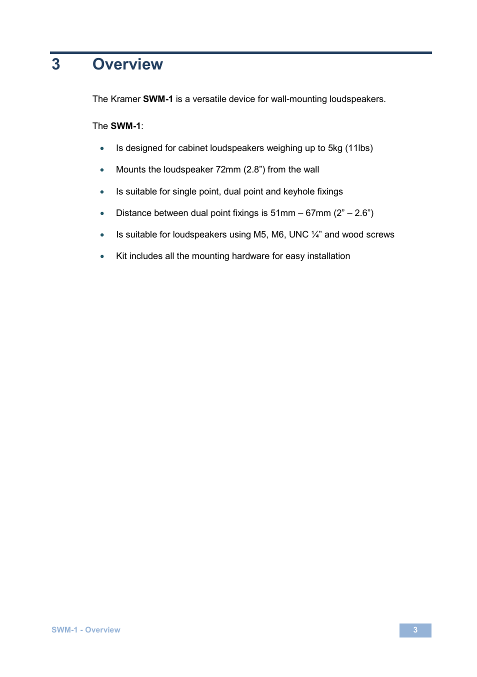 3 overview, Overview, 3overview | Kramer Electronics SWM-1 User Manual | Page 5 / 15