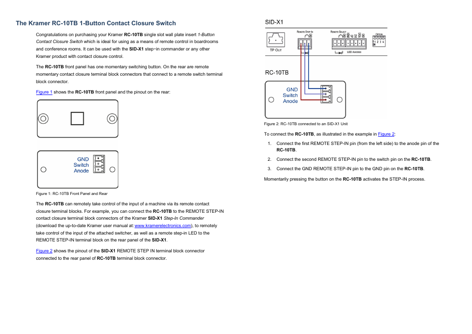 Kramer Electronics RC-10TB User Manual | 2 pages