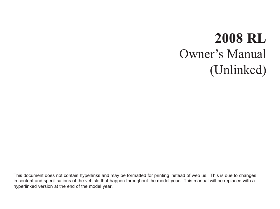 Acura 2008 RL User Manual | 502 pages