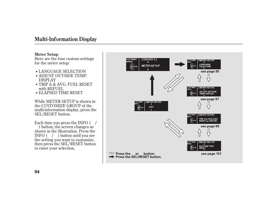Multi-information display | Acura 2008 RL User Manual | Page 100 / 502