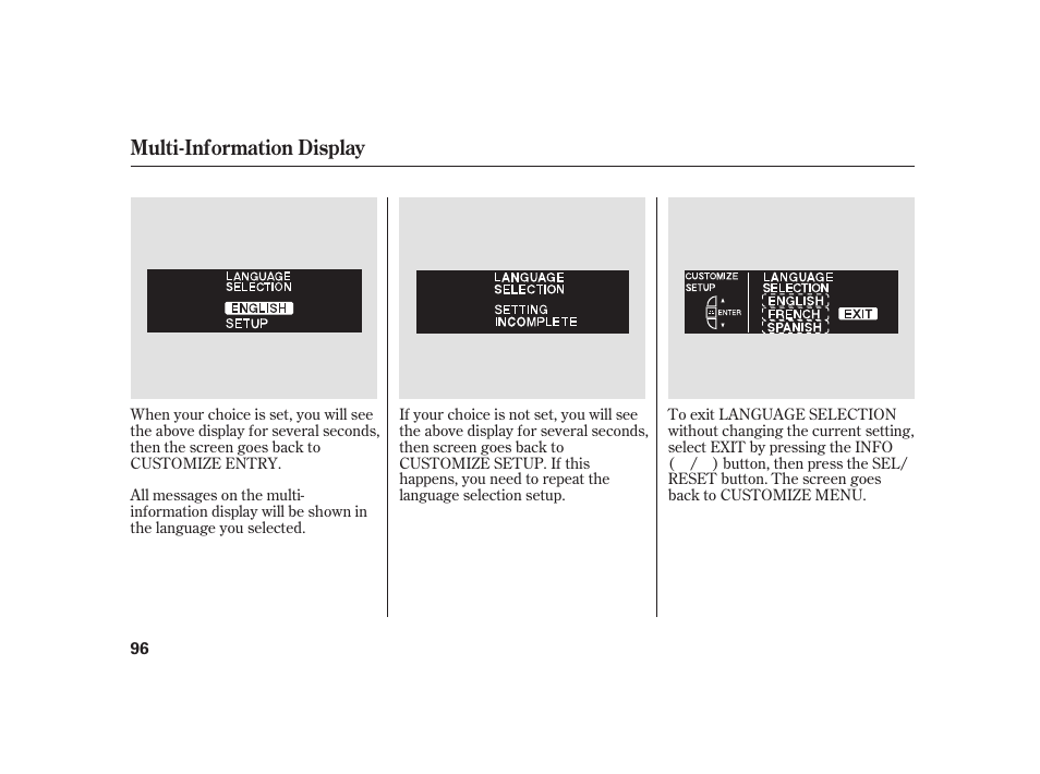 Multi-information display | Acura 2008 RL User Manual | Page 102 / 502