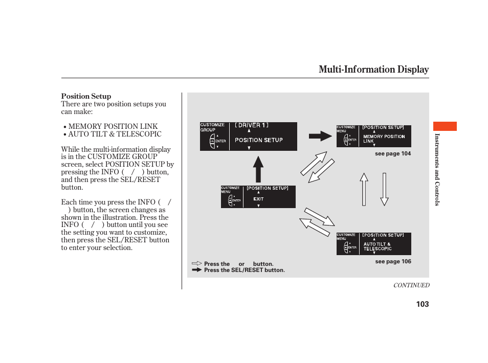 Multi-information display | Acura 2008 RL User Manual | Page 109 / 502