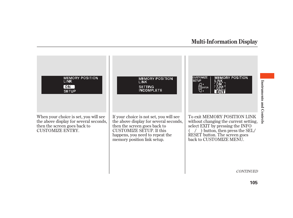 Multi-information display | Acura 2008 RL User Manual | Page 111 / 502