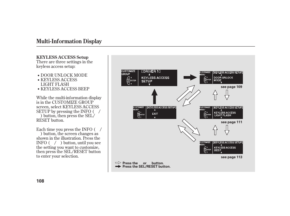 Multi-information display | Acura 2008 RL User Manual | Page 114 / 502