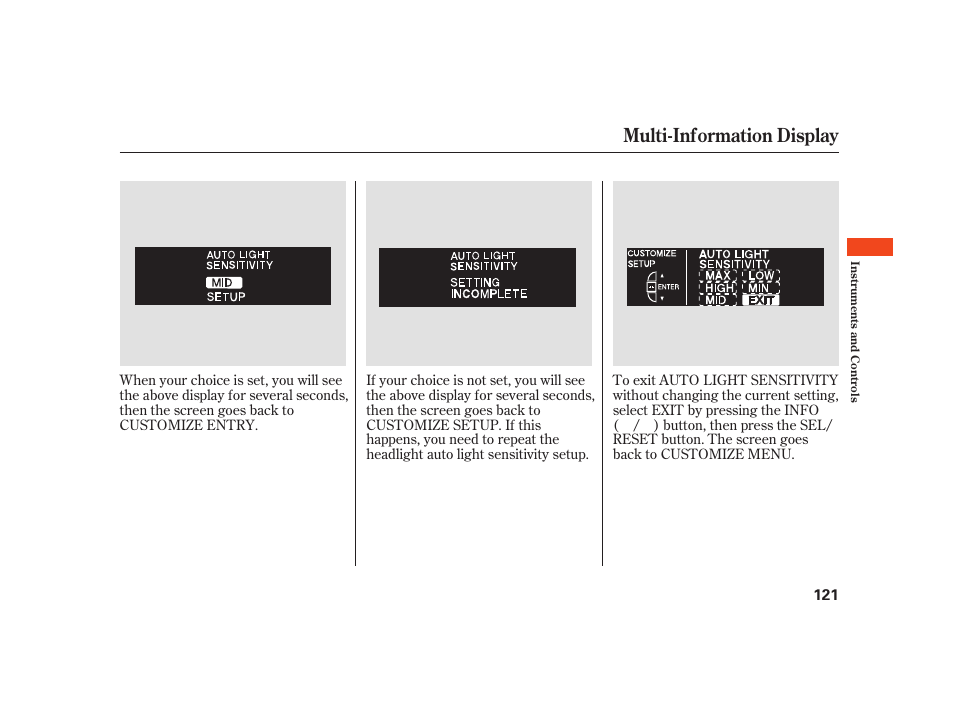 Multi-information display | Acura 2008 RL User Manual | Page 127 / 502