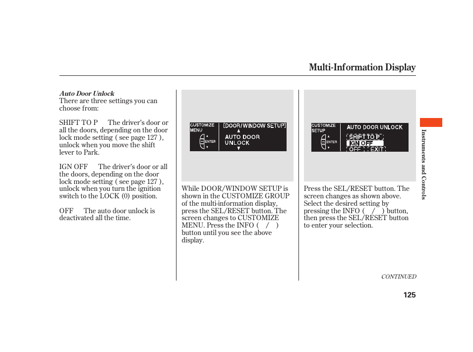 Multi-information display | Acura 2008 RL User Manual | Page 131 / 502