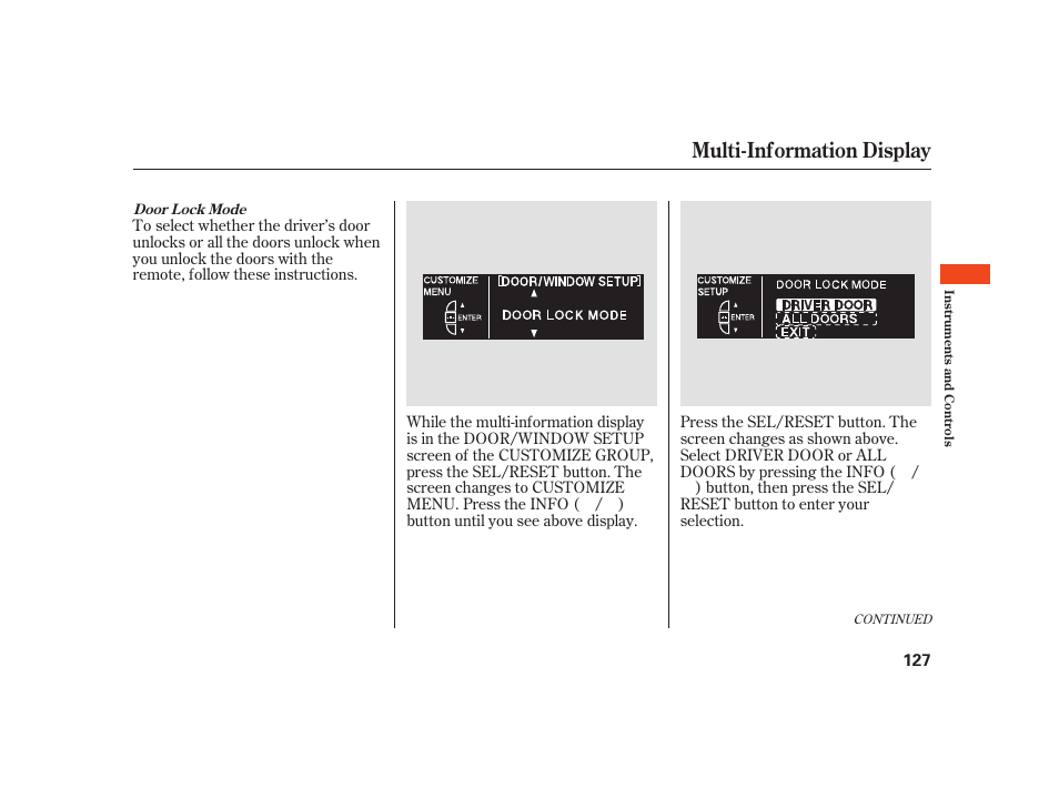 Multi-information display | Acura 2008 RL User Manual | Page 133 / 502