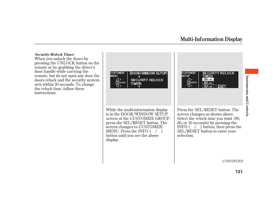 Multi-information display | Acura 2008 RL User Manual | Page 137 / 502