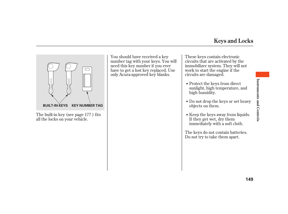 Keys and locks | Acura 2008 RL User Manual | Page 155 / 502