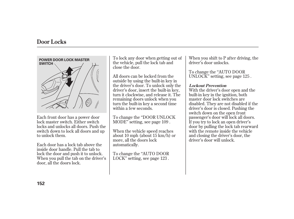 Door locks | Acura 2008 RL User Manual | Page 158 / 502