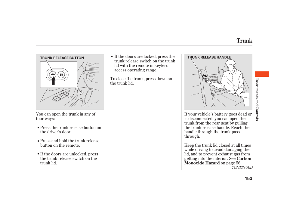 Trunk | Acura 2008 RL User Manual | Page 159 / 502