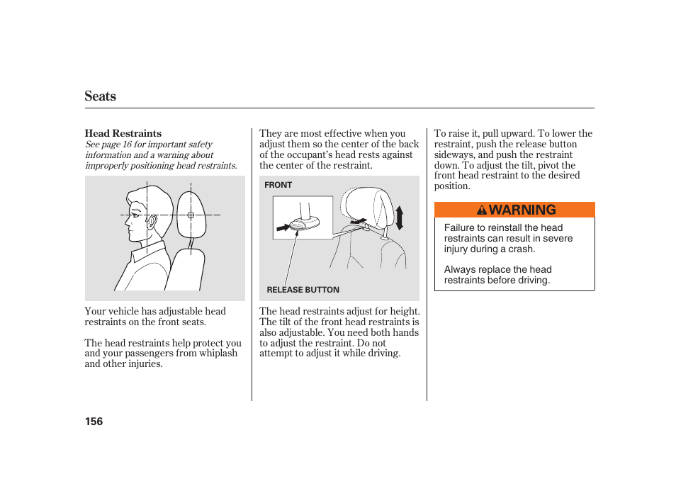 Seats | Acura 2008 RL User Manual | Page 162 / 502